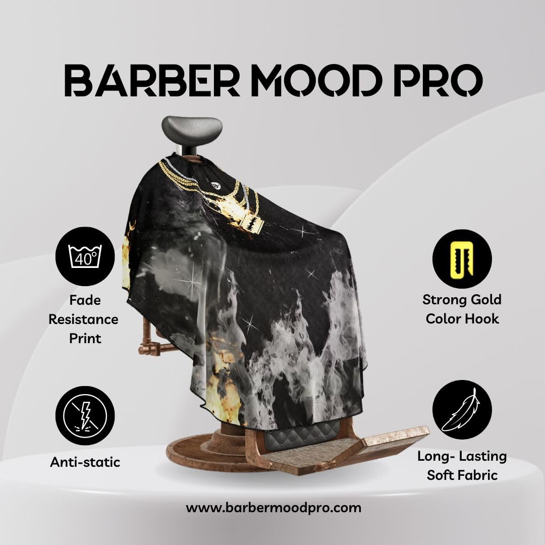 BM BARBER MOOD Professional Barber Cape Adjustable Neck Closure Gold Chain XL Deal US