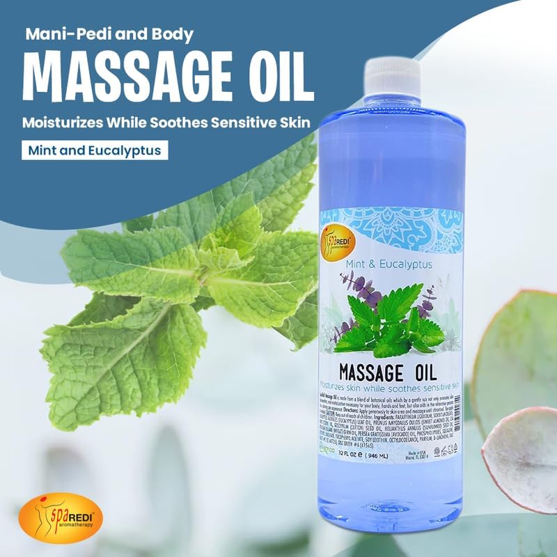 Massage Oil 32oz - Mint & Eucalyptus  | Mani Pedi Body Lunali Nail Supply