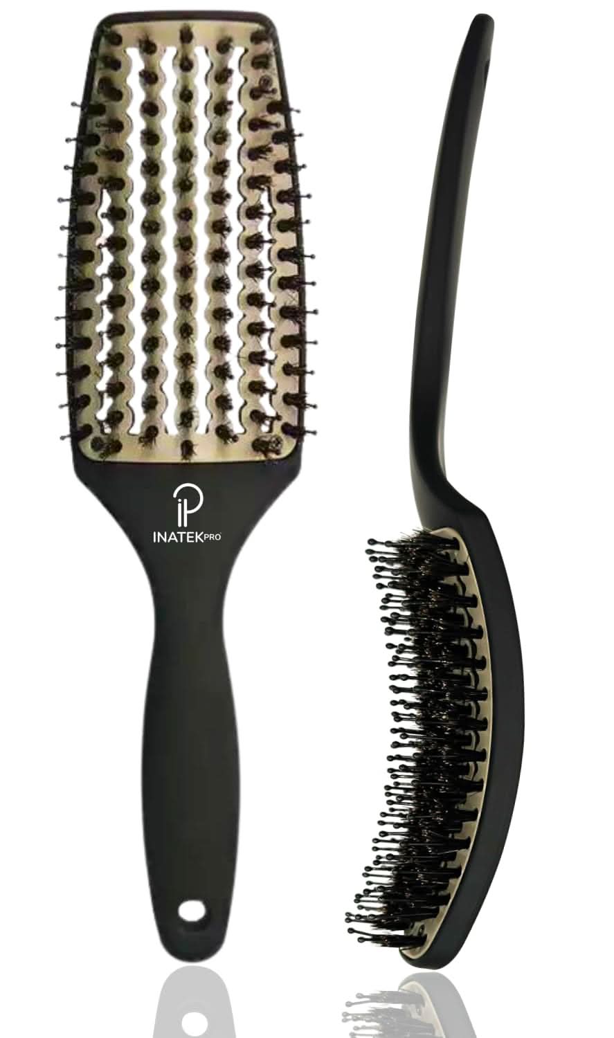INATEKPRO Curved Vented Boar Bristle Detangler Brush - GREY | MEDIUM The Beauty Box