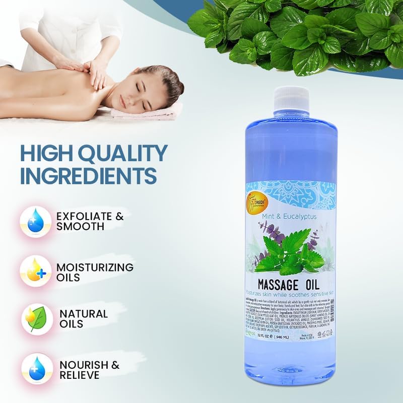 Massage Oil 32oz - Mint & Eucalyptus  | Mani Pedi Body Lunali Nail Supply