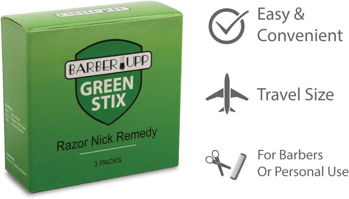 Green Stix Styptic Pencil (3 Pack) | Stops Minor Shaving Nicks, Razor Cuts & Bleeding | Professional Barber & Personal Grooming Accessory BarberUpp