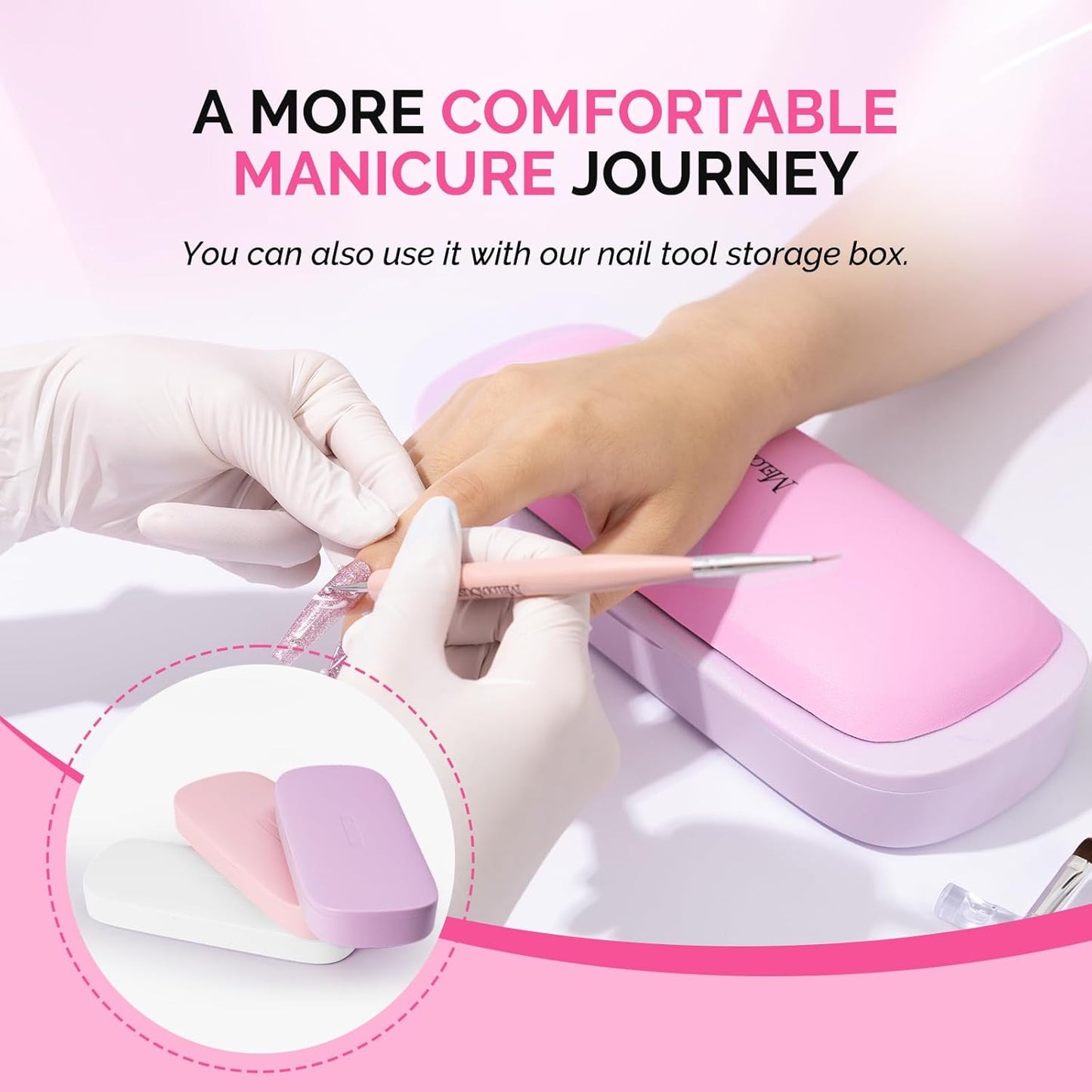 Portable PU Leather Nail Arm Rest - Pink Lunali Nail Supply