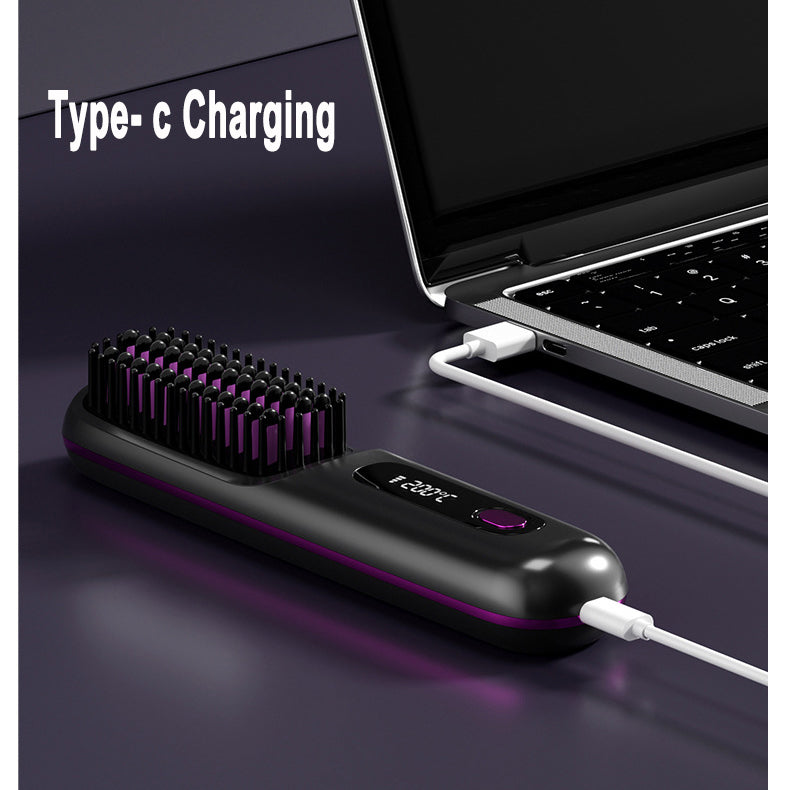 2 In 1 Straight Hair Comb Wireless Hair Straightener Brush Hair Fast Heating Portable Hot Curler USB Charging Elyvora LLC