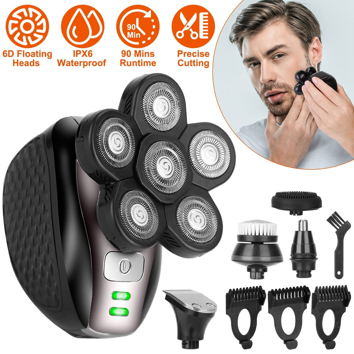 5 In 1 Electric Razor For Bald Men Rechargeable Cordless Head Beard Trimmer Shaver Kit IPX6 Waterproof Dry Wet Grooming Kit with 3 Combs GBruno Store