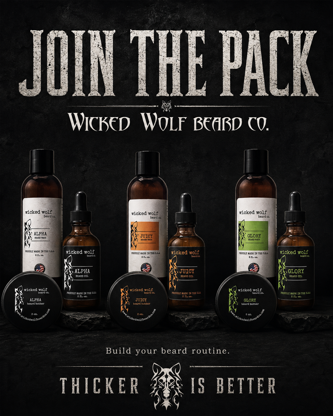 Wicked Wolf Pack | Complete Beard Care Kit (Wash, Oil & Butter) Wicked Wolf Beard Co.