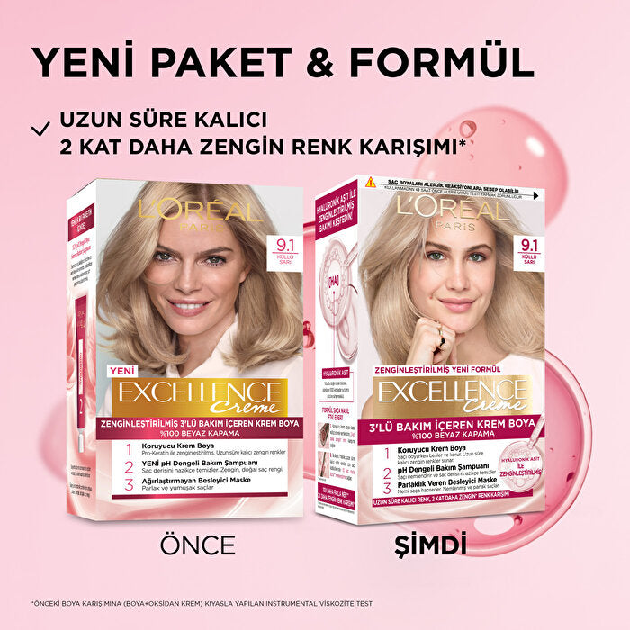 L'Oreal Paris Excellence Crème Hair Color Ash Blonde 9.1 - 100% Gray Coverage | Professional Care Beauty Care Bag