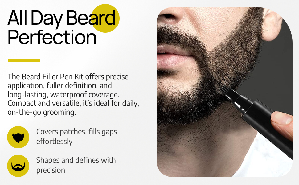 Beard Filler Pen and Beard Shaper for Men Beard Lineup Tool for Grooming Beard Guide Shape kit Black Waterproof Pen with Brush Barber Styling Pencil Beard Grooming Kit Barber Accessories Selzalot