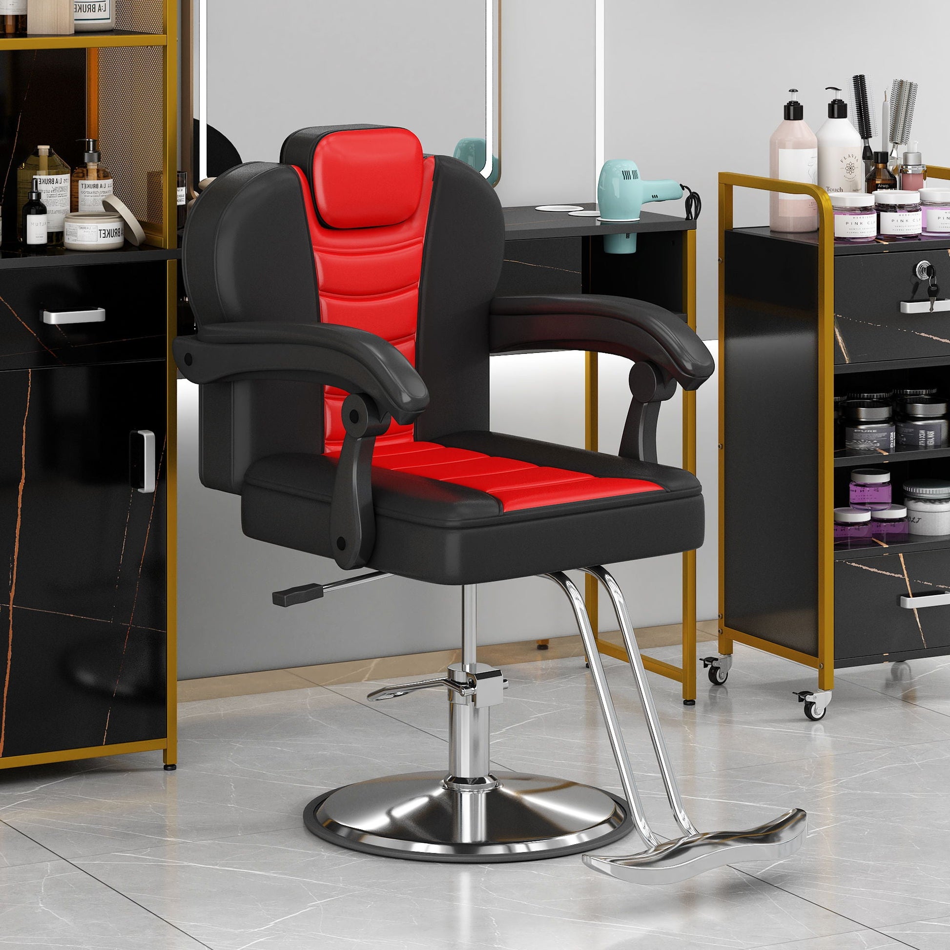 Classic Reclining Barber Chair Salon Chair For Hair Stylist With Heavy Duty Hydraulic Pump, 360° Rotation, Tattoo Chair Shampoo Beauty Salon Equipment, Max Load Weight 330 Lbs HouseOfZazla
