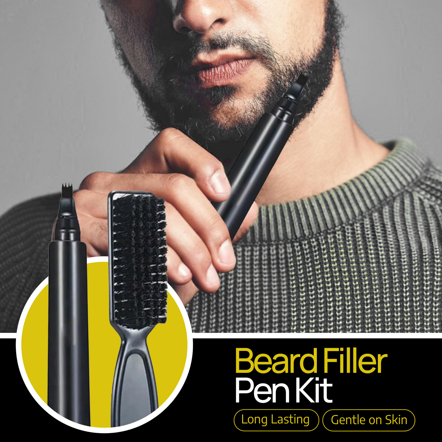 Beard Filler Pen and Beard Shaper for Men Beard Lineup Tool for Grooming Beard Guide Shape kit Black Waterproof Pen with Brush Barber Styling Pencil Beard Grooming Kit Barber Accessories Selzalot