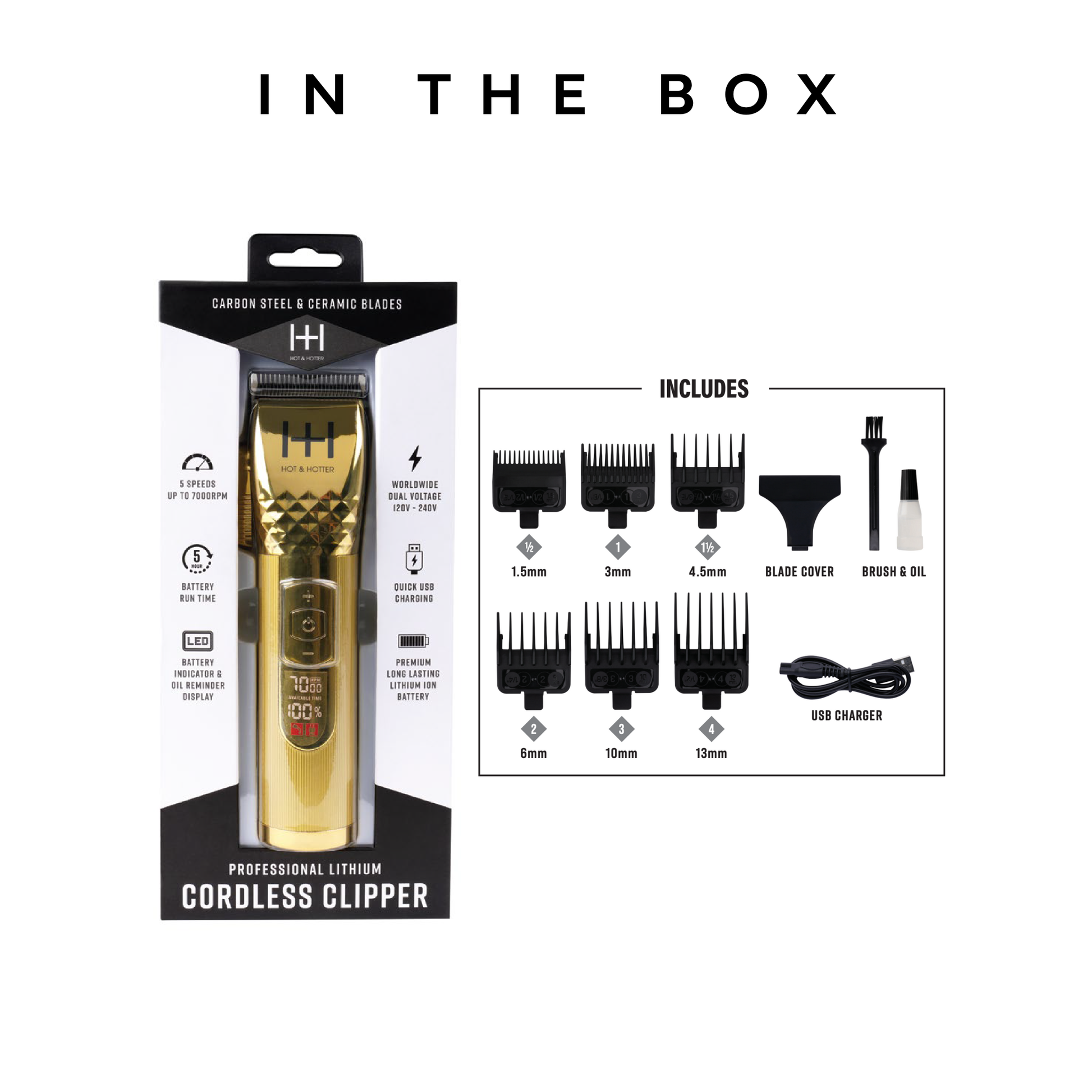 Hot & Hotter Professional Lithium Cordless Clipper, 1 Count, Gold Annie International, Inc.