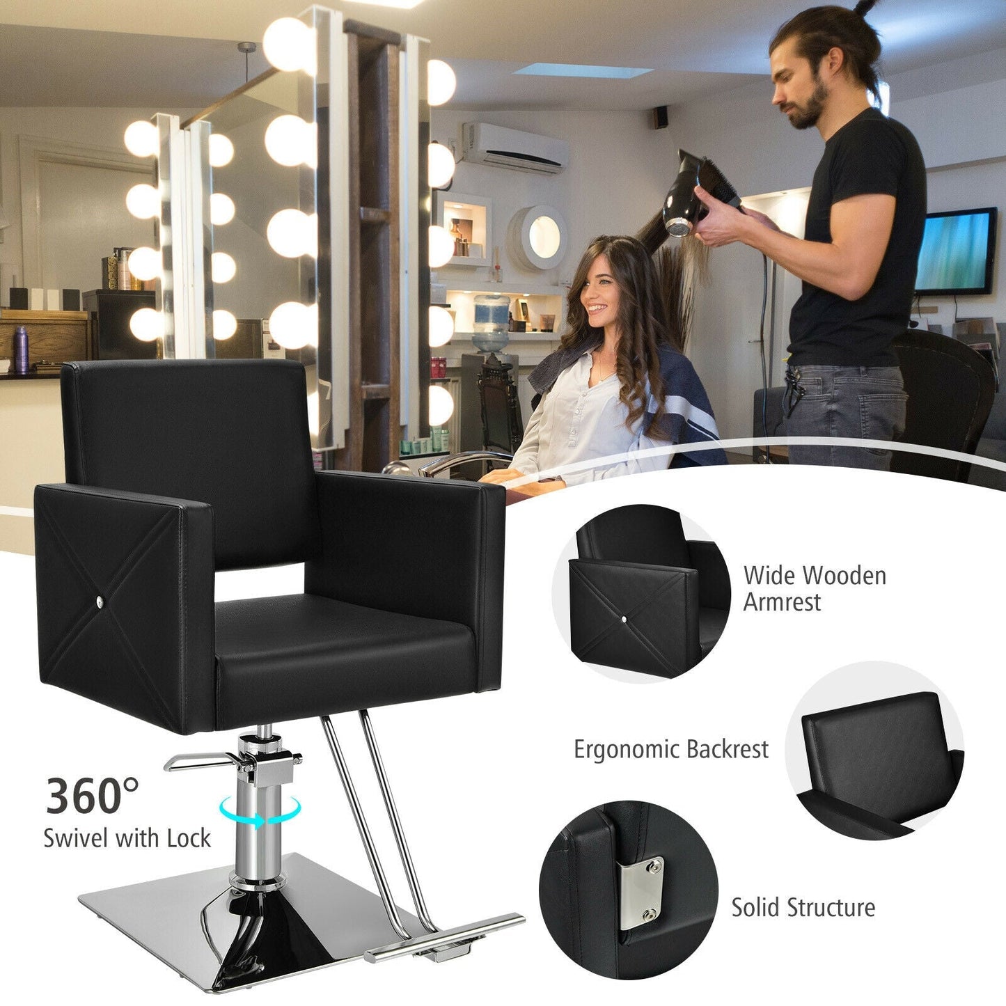 Salon Chair for Hair Stylist with Adjustable Swivel Hydraulic-Black DirectDeals