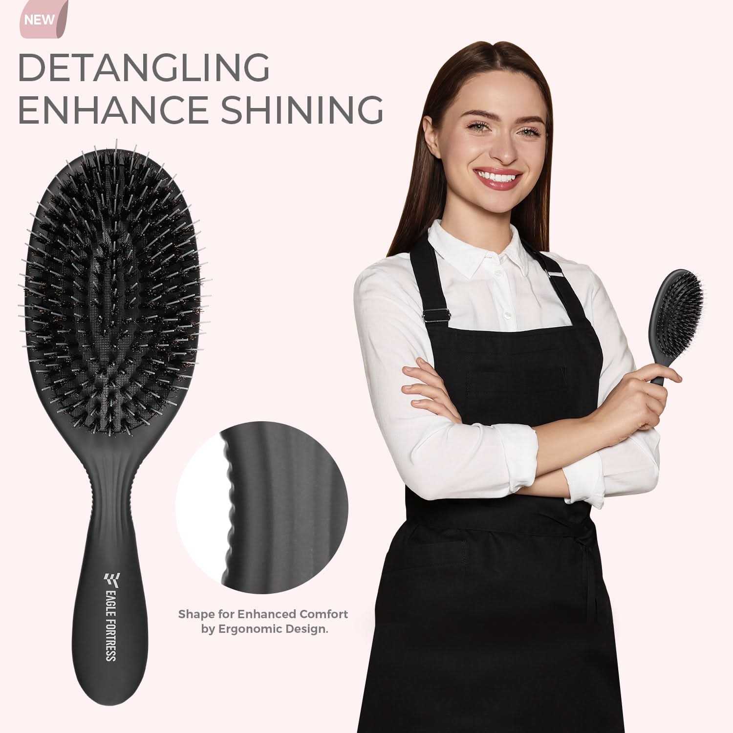 Eagle Fortress Deluxe Boar Bristle Hair Brush - Black The Beauty Box