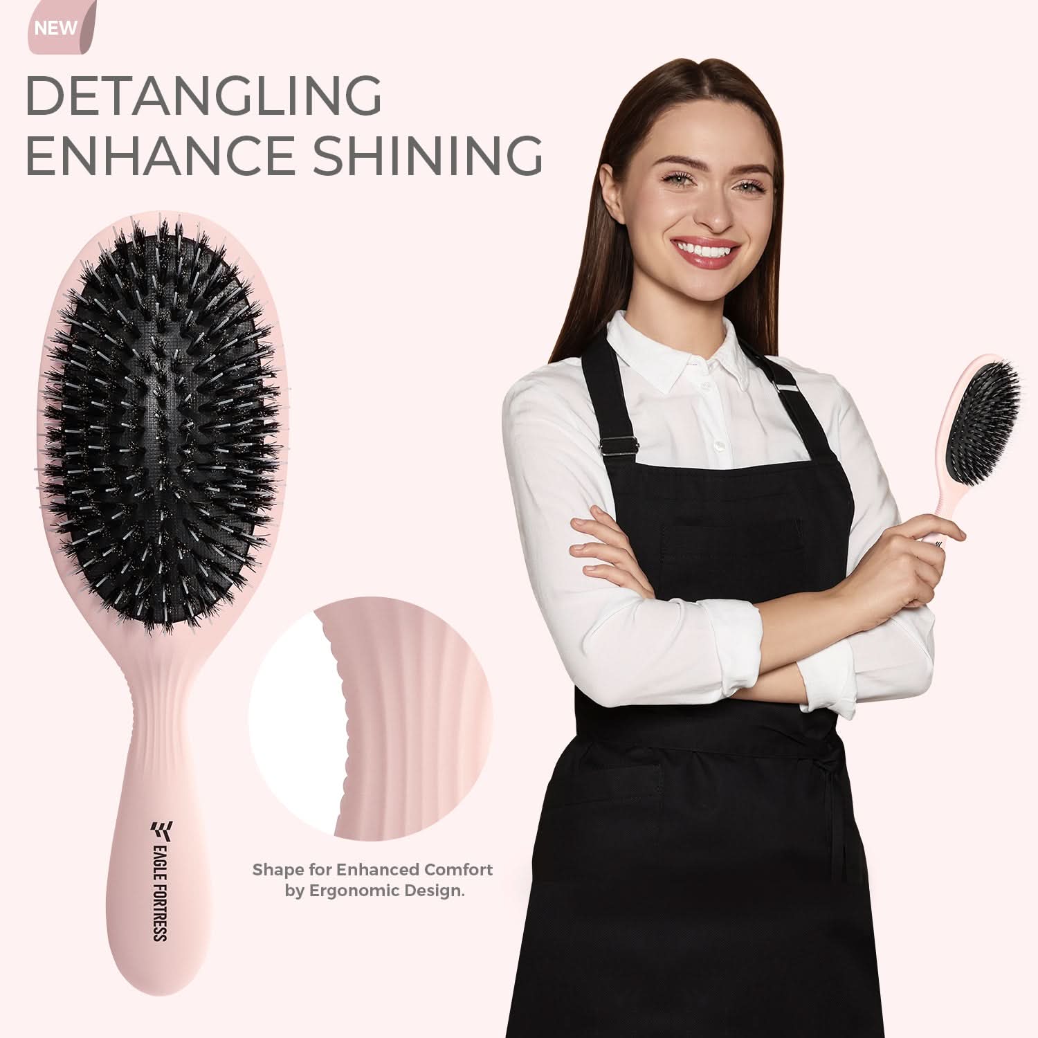 Eagle Fortress Deluxe Boar Bristle Hair Brush - Pink The Beauty Box