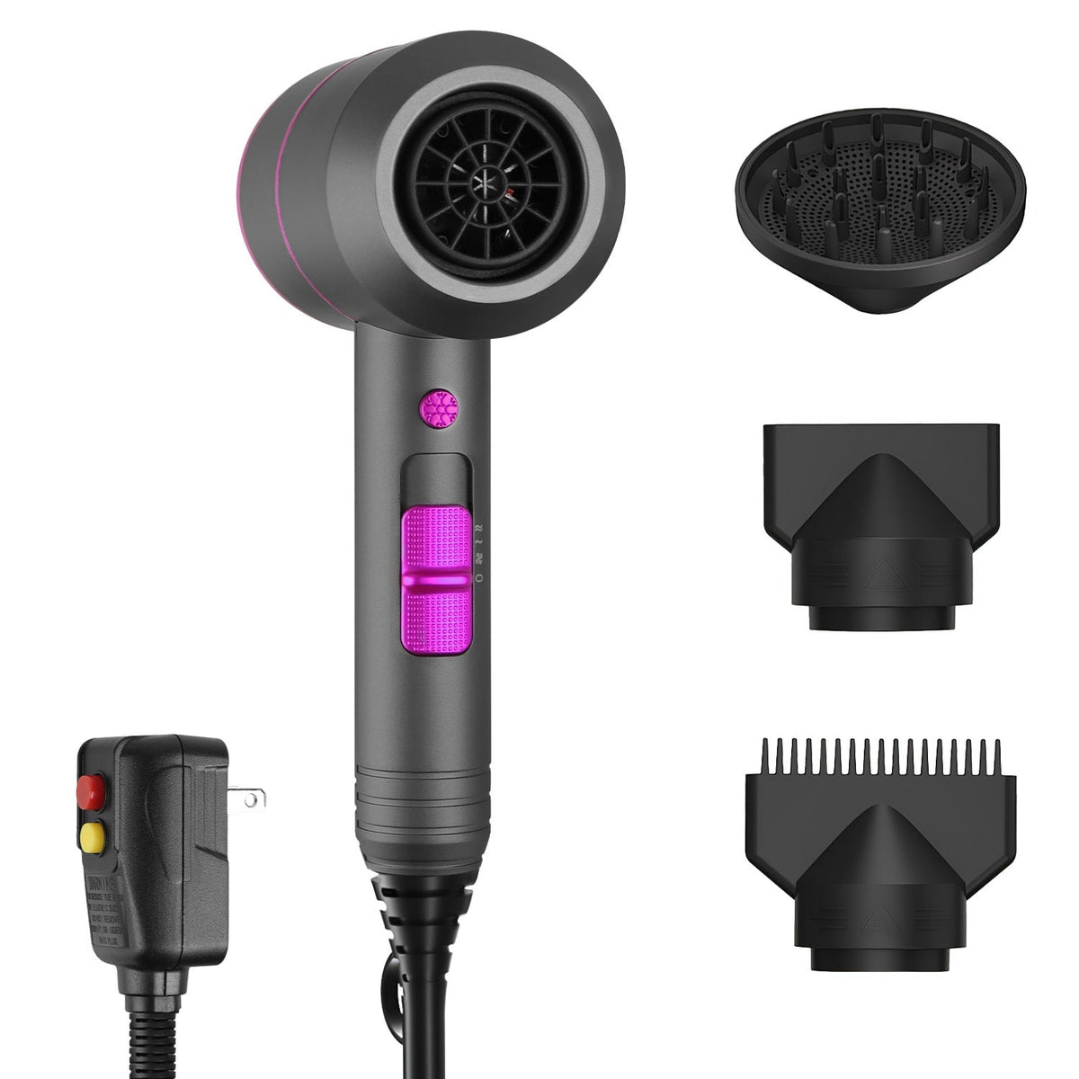 1800W Hair Dryer Portable Compact Hair Blow Dryer with Cool/Warm/Hot Wind with Diffuser Concentrator/Comb Nozzle ALCI Plug Overheat Protection for Wom Gamba Beauty