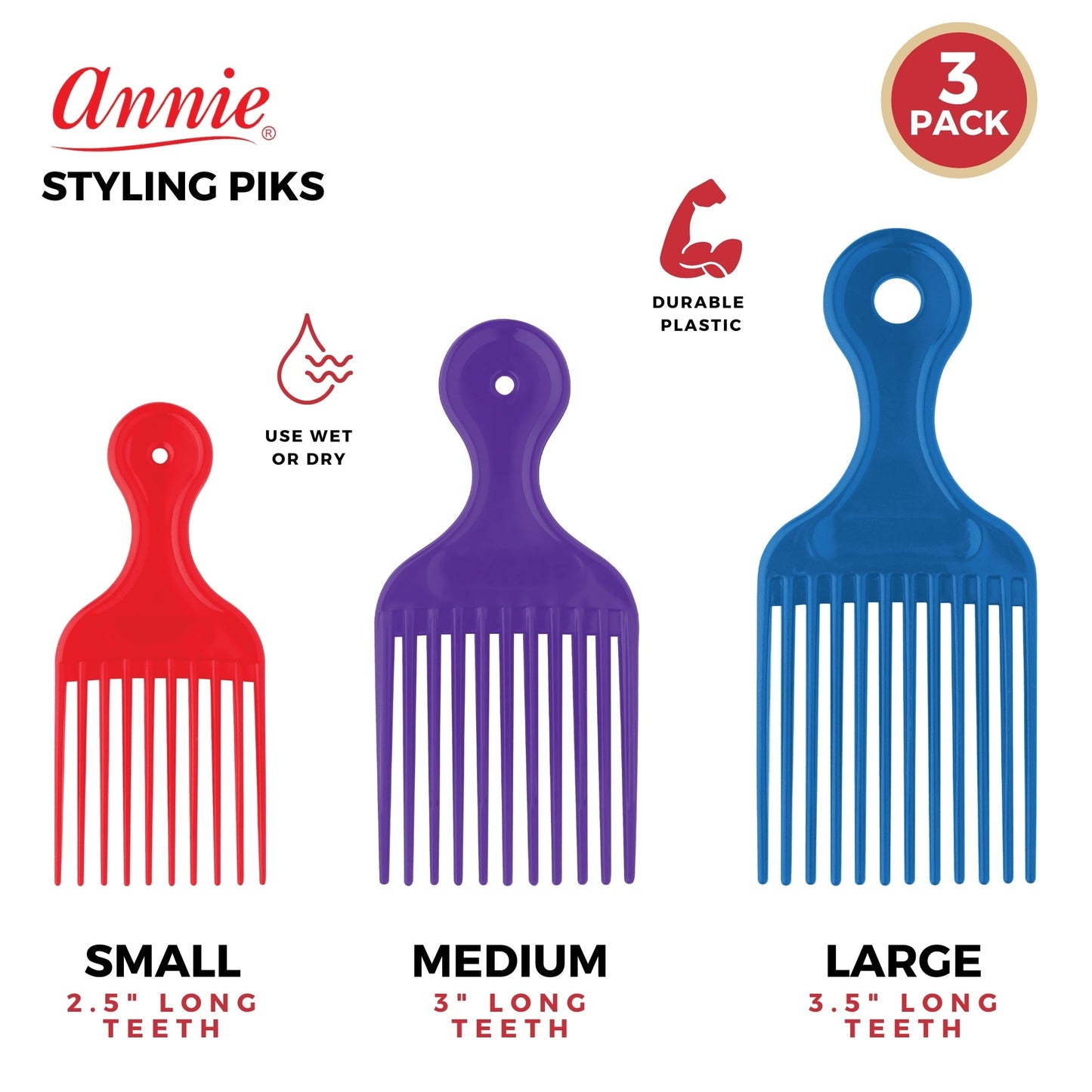 Annie Styling Plastic Pik Short Medium Long 3ct Asst. Annie International, Inc.