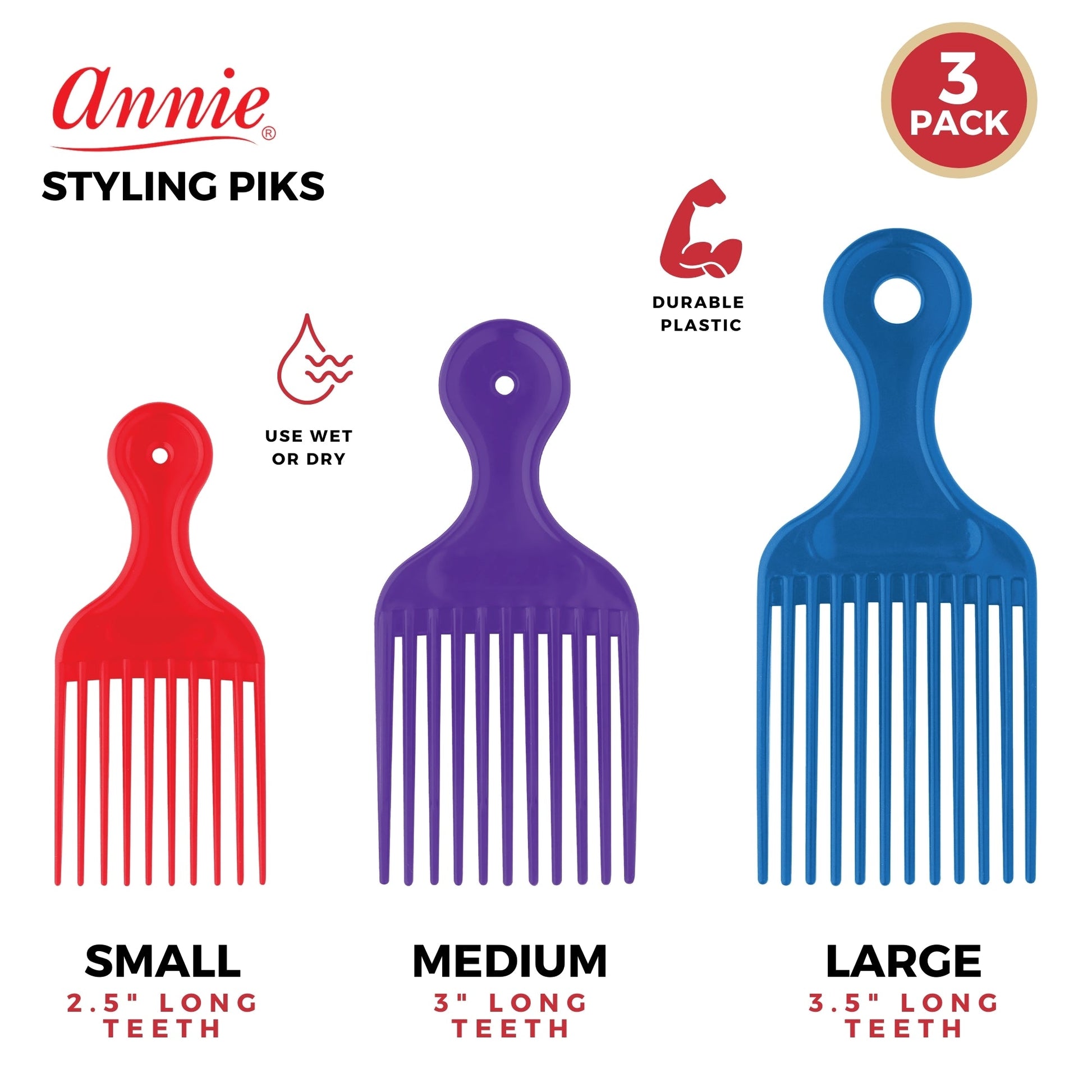 Annie Styling Plastic Pik Short Medium Long 3ct Asst. Annie International, Inc.