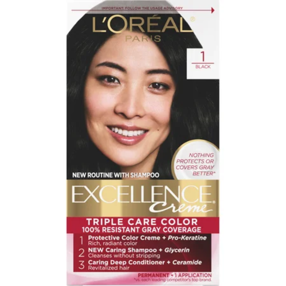 L'Oréal Paris Excellence Triple Protection Permanent Hair Color - 1 Black (6.3 fl oz) Farmacias Savia