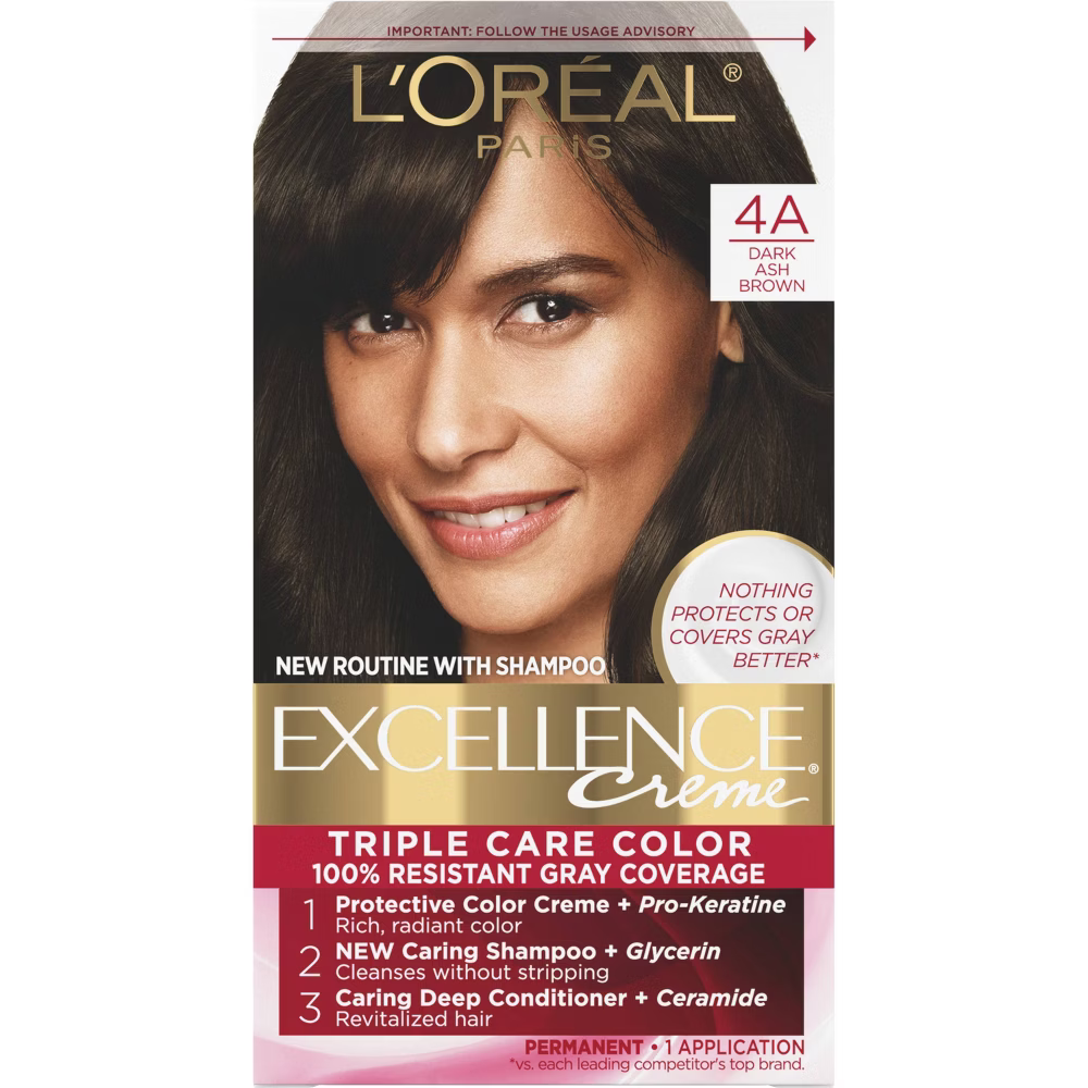 L'Oréal Paris Excellence Triple Protection Permanent Hair Color - 4A Dark Ash Brown (6.3 fl oz) Farmacias Savia