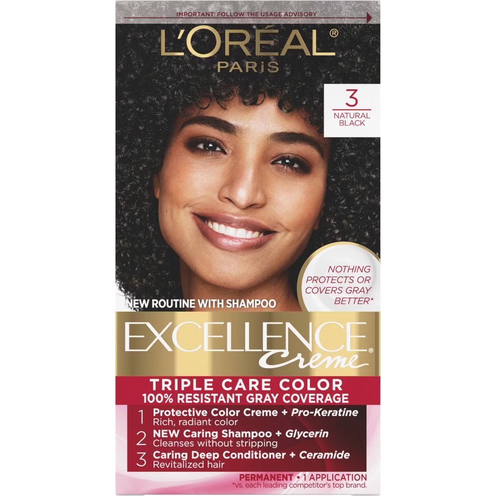 L'Oréal Paris Excellence Triple Protection Permanent Hair Color - 3 Natural Black (6.3 fl oz) Farmacias Savia