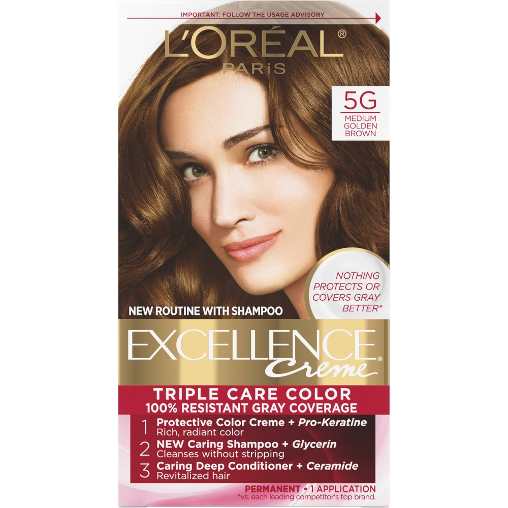 L'Oréal Paris Excellence Triple Protection Permanent Hair Color - 5G Medium Golden Brown (6.3 fl oz) Farmacias Savia