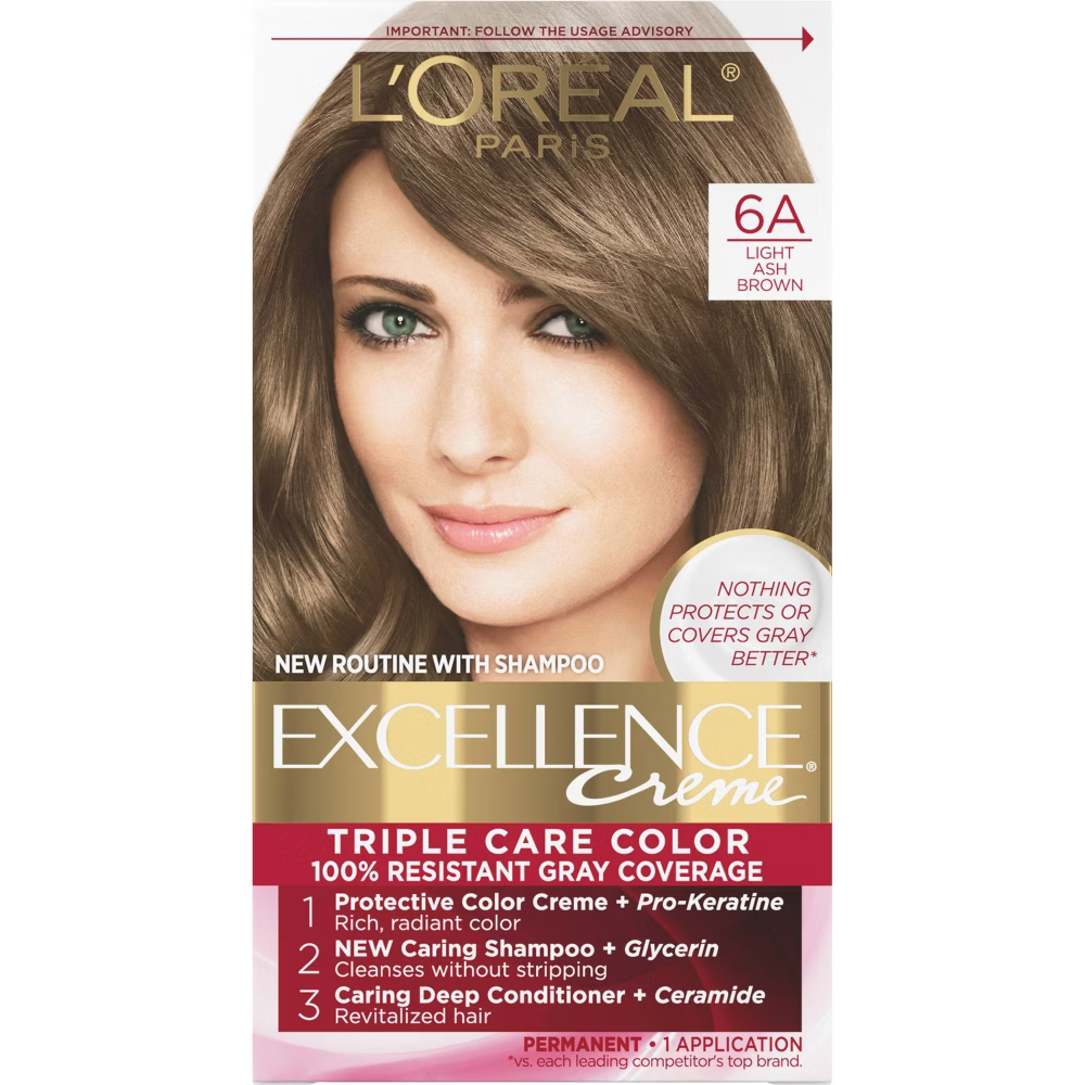 L'Oréal Paris Excellence Triple Protection Permanent Hair Color - 6A Light Ash Brown (6.3 fl oz) Farmacias Savia