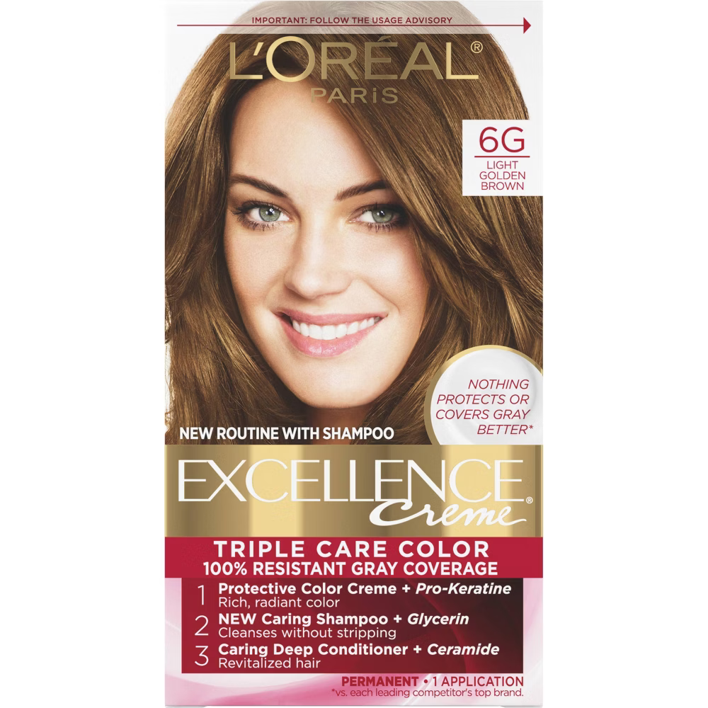L'Oréal Paris Excellence Triple Protection Permanent Hair Color - 6G Light Golden Brown (6.3 fl oz) Farmacias Savia