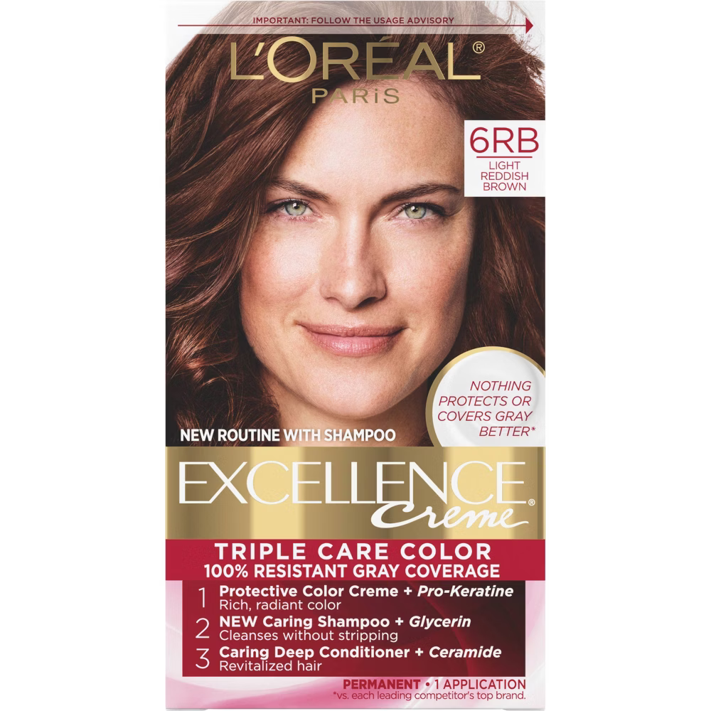 L'Oréal Paris Excellence Triple Protection Permanent Hair Color - 6RB Light Reddish Brown (6.3 fl oz) Farmacias Savia