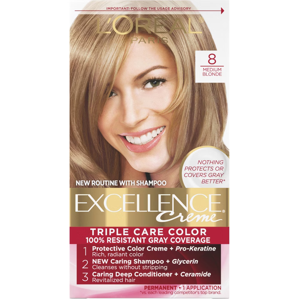 L'Oréal Paris Excellence Triple Protection Permanent Hair Color - 8 Medium Blonde (6.3 fl oz) Farmacias Savia