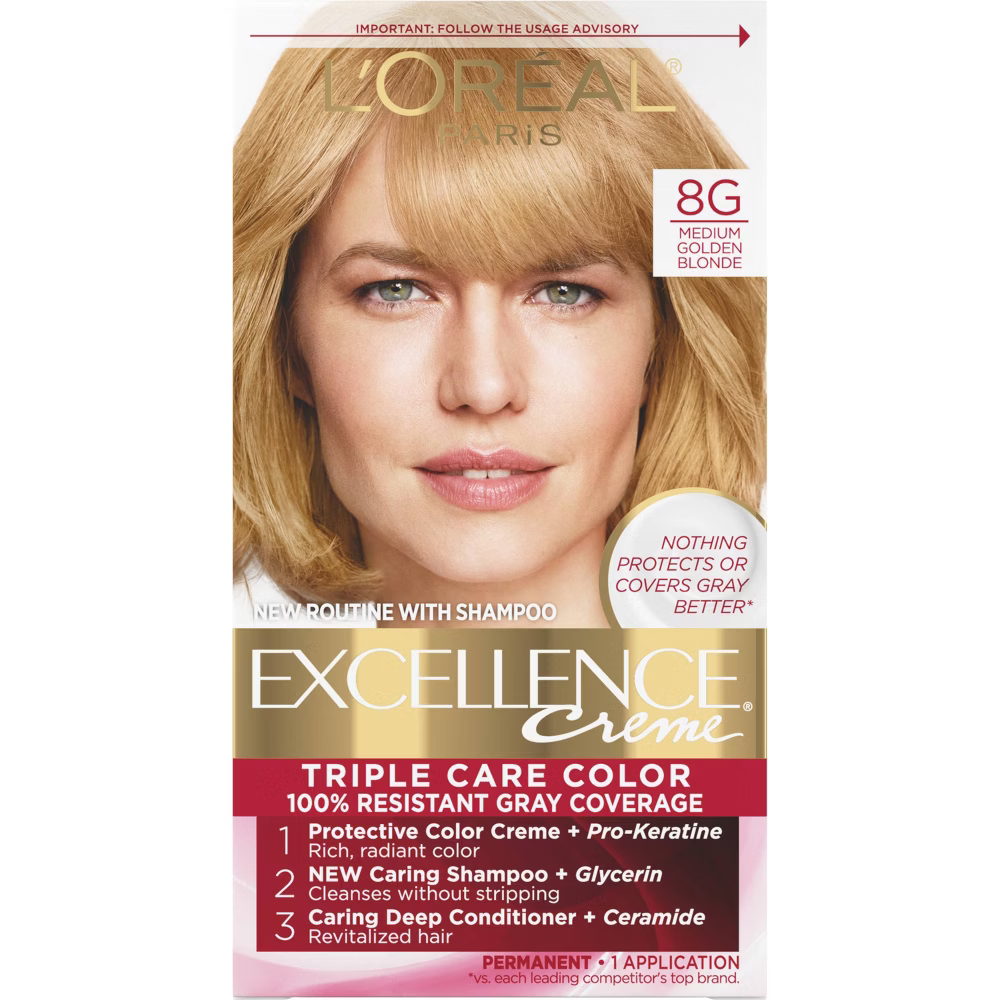 L'Oréal Paris Excellence Triple Protection Permanent Hair Color - 8G Medium Golden Blonde (6.3 fl oz) Farmacias Savia