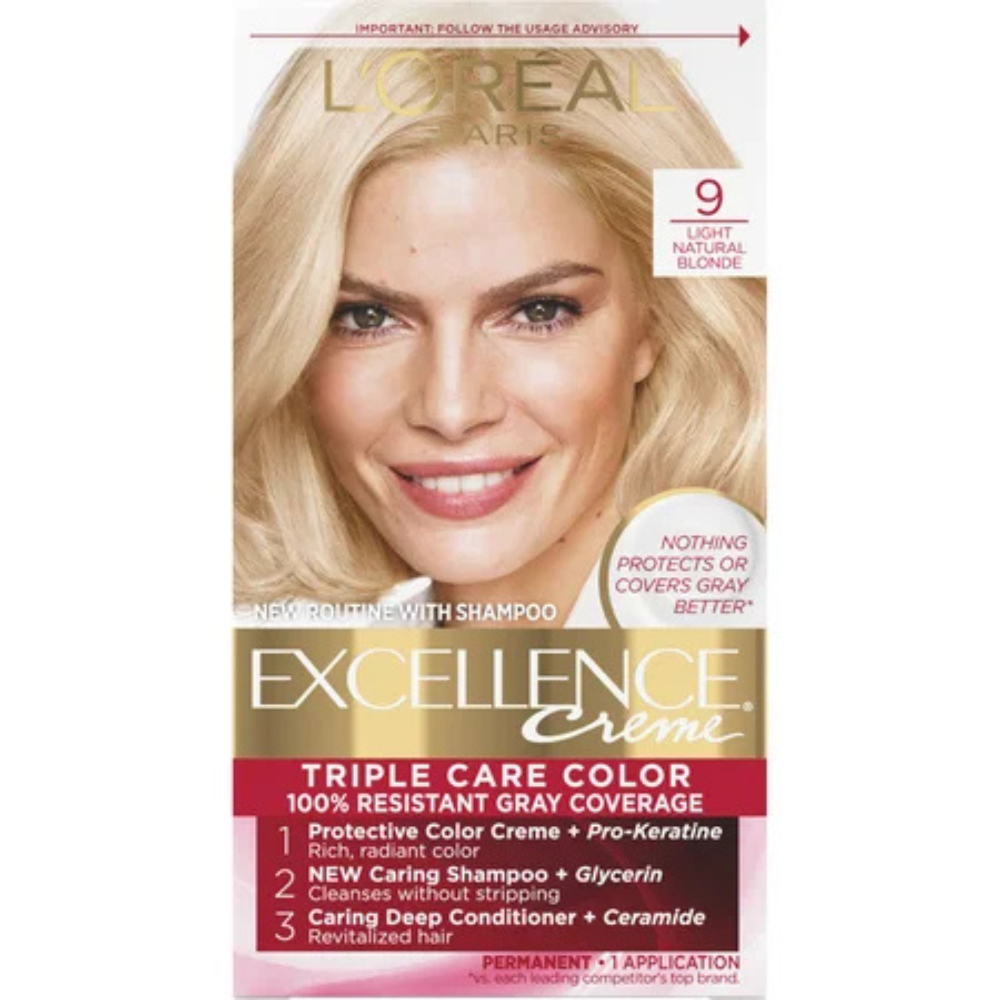 L'Oréal Paris Excellence Triple Protection Permanent Hair Color - 9 Light Natural Blonde (6.3 fl oz) Farmacias Savia
