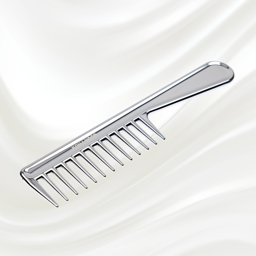 Metallic Wide Tooth Comb with Handle KOH-I-NOOR Beauty USA