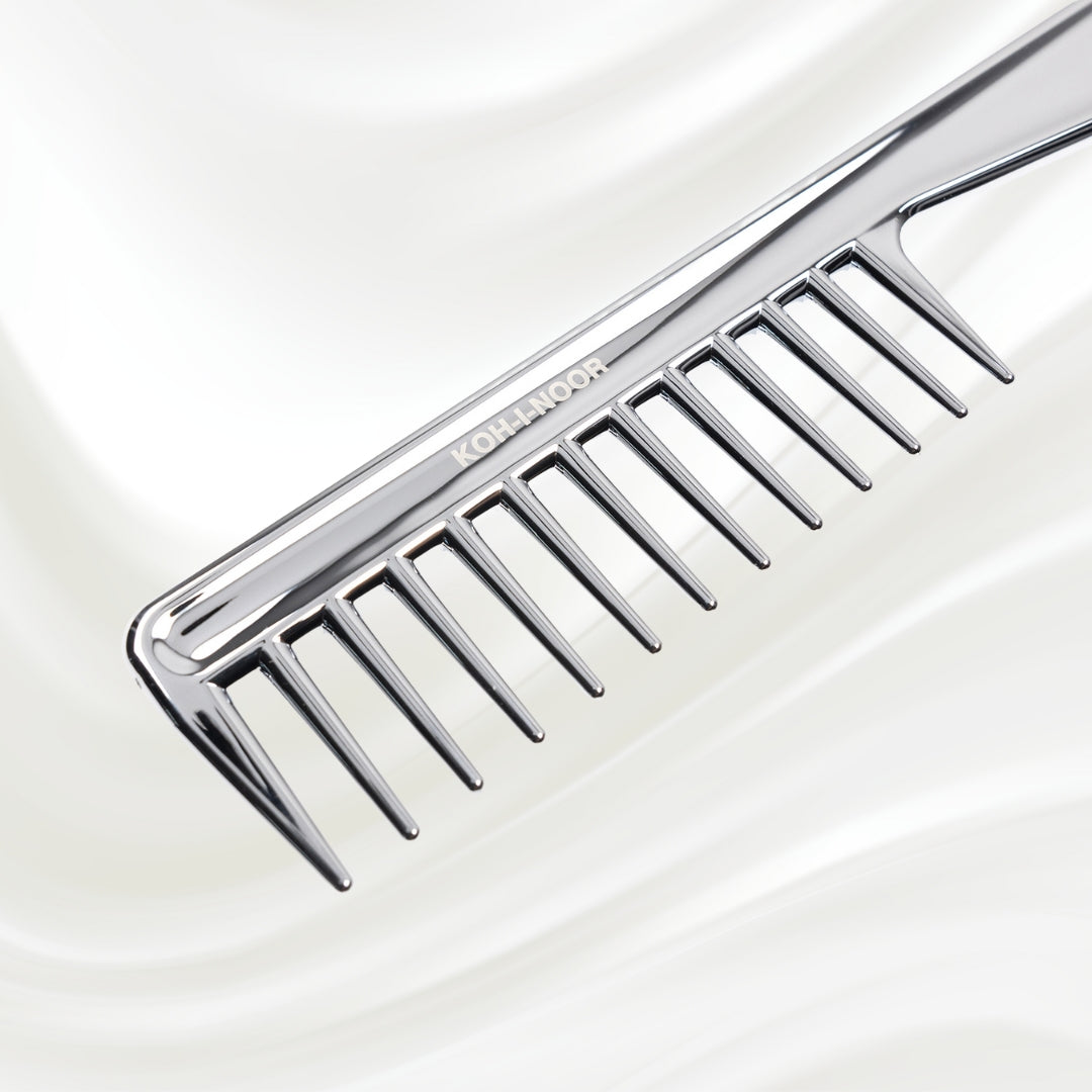 Metallic Wide Tooth Comb with Handle KOH-I-NOOR Beauty USA