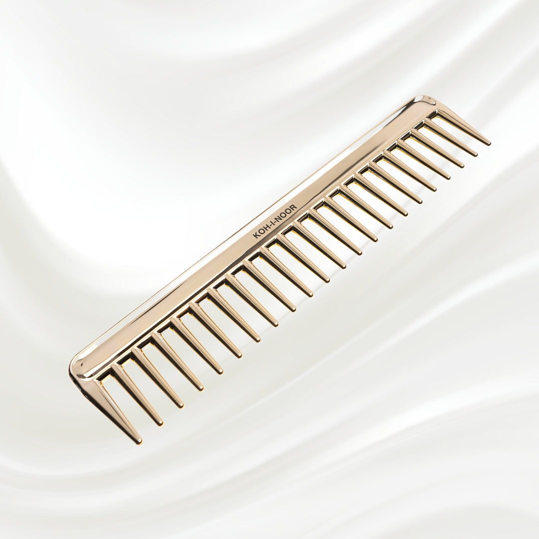 Metallic Wide Tooth Comb - Chrome & Gold Plated for Wet Hair Detangling KOH-I-NOOR Beauty USA