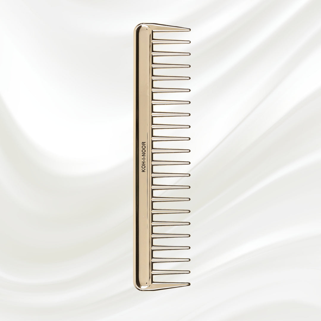 Metallic Wide Tooth Comb - Chrome & Gold Plated for Wet Hair Detangling KOH-I-NOOR Beauty USA