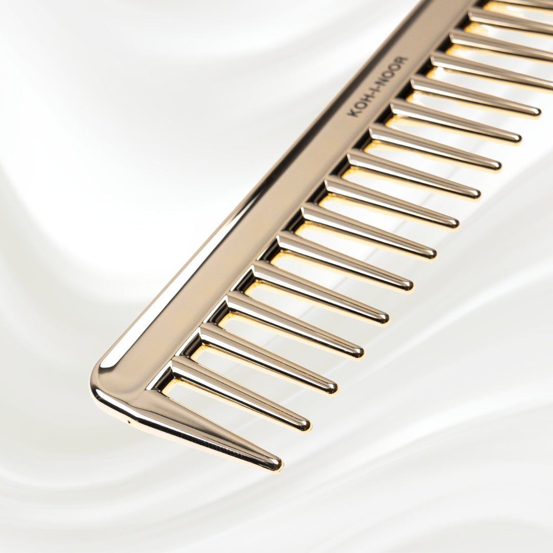 Metallic Wide Tooth Comb - Chrome & Gold Plated for Wet Hair Detangling KOH-I-NOOR Beauty USA
