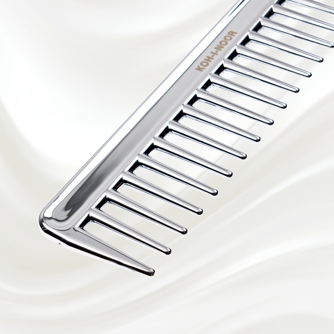 Metallic Wide Tooth Comb - Chrome & Gold Plated for Wet Hair Detangling KOH-I-NOOR Beauty USA