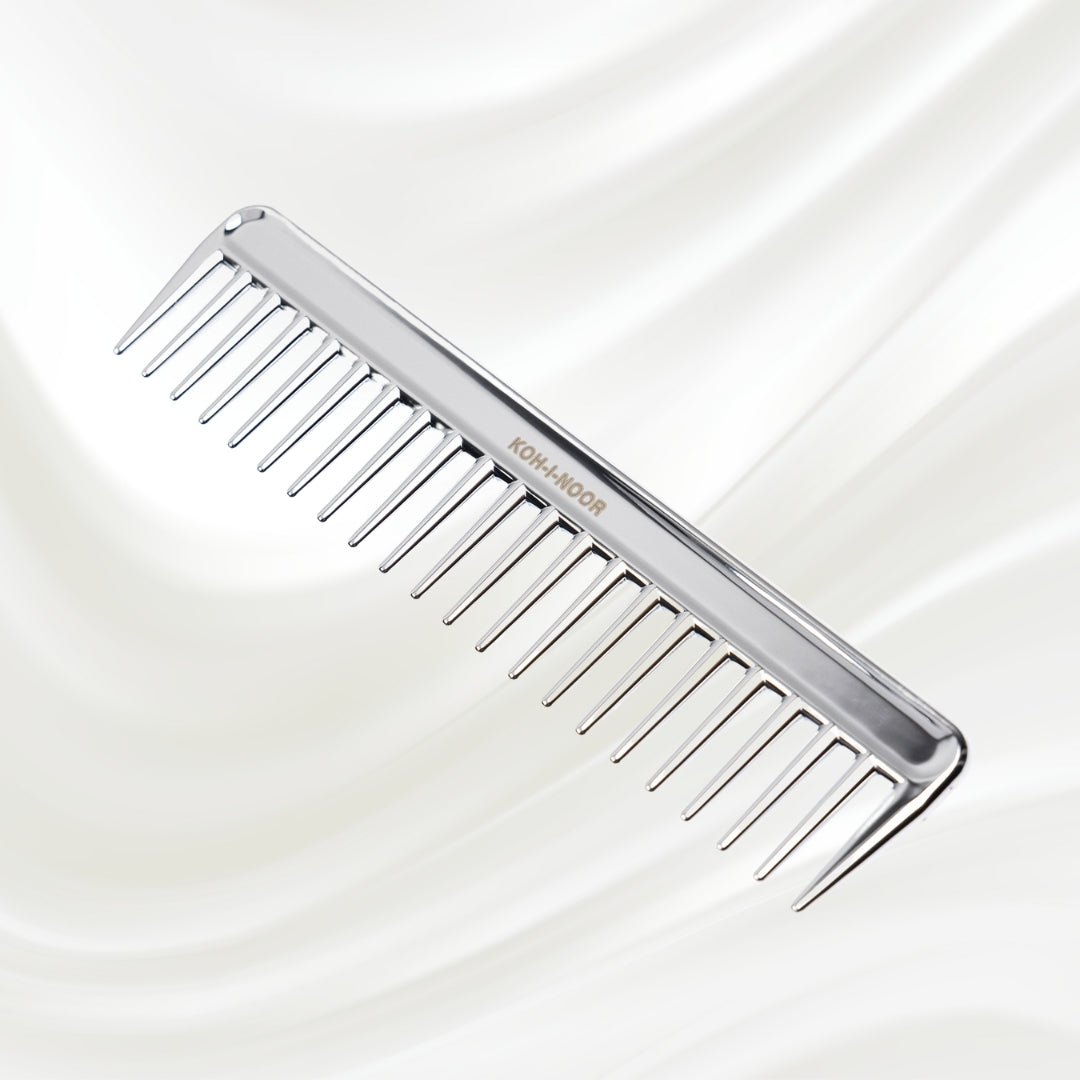 Metallic Wide Tooth Comb - Chrome & Gold Plated for Wet Hair Detangling KOH-I-NOOR Beauty USA