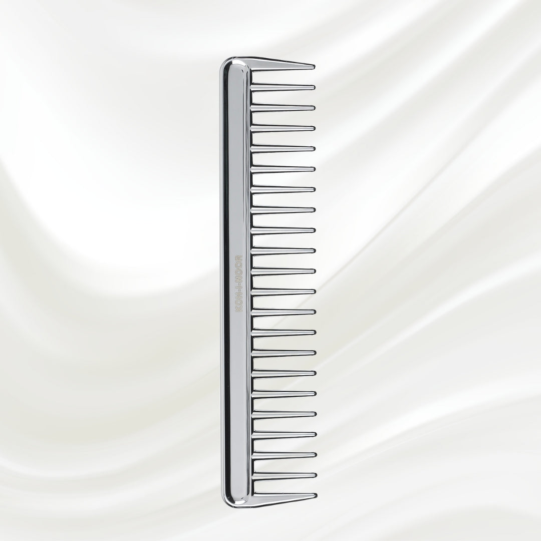 Metallic Wide Tooth Comb - Chrome & Gold Plated for Wet Hair Detangling KOH-I-NOOR Beauty USA