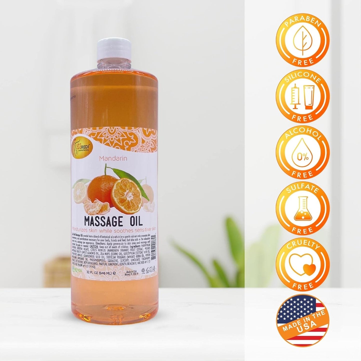 Massage Oil 32oz - Mandarin | Mani Pedi Body Lunali Nail Supply