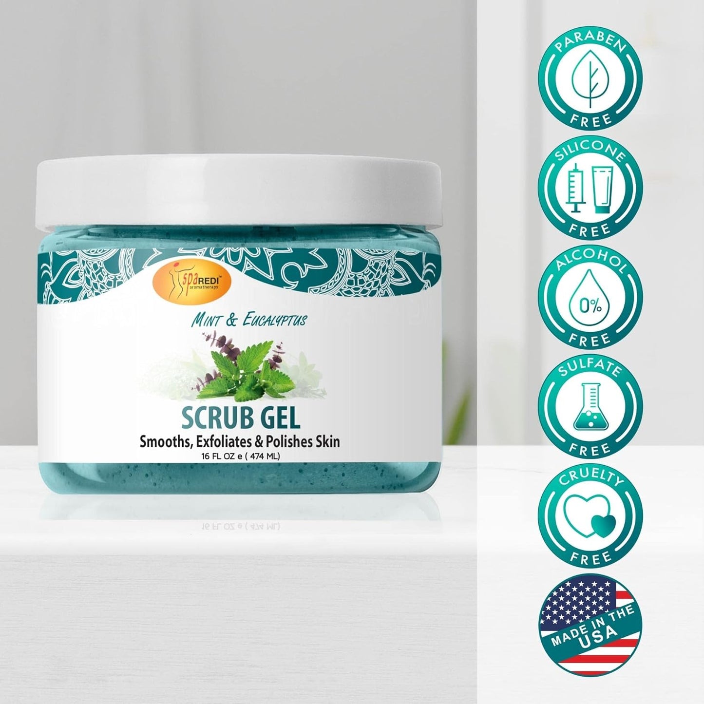 Pedi Scrub Gel 16oz - Mint & Eucalyptus Lunali Nail Supply