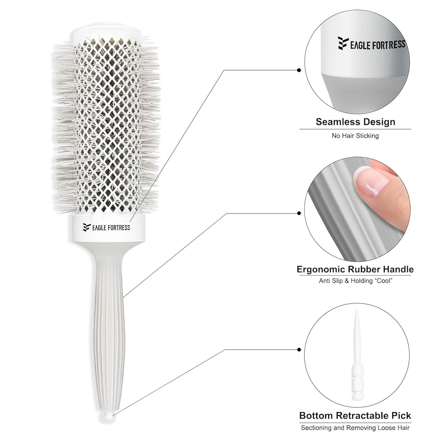 Eagle Fortress XL Ceramic + Ionic Round Hair Brush 2 inch - Grey The Beauty Box