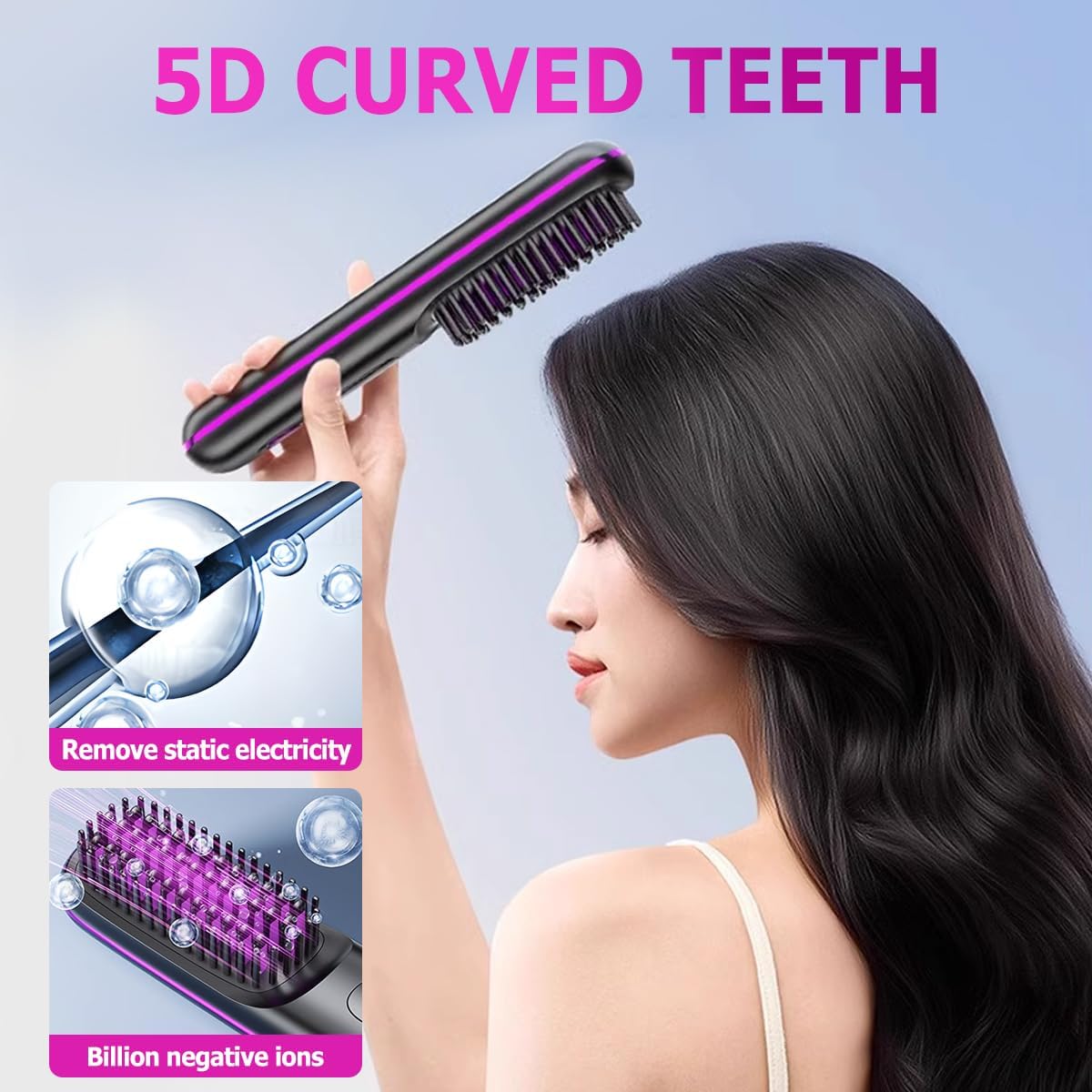 GO Brush, 2026 New GO Brush, Portable Straightener Brushs for Travel, with LCD Temperature Display, 2 in 1 Hair Straightener, Women Hair Fast Heating Cordless Mini Brushs (Blue) 7DAY'S