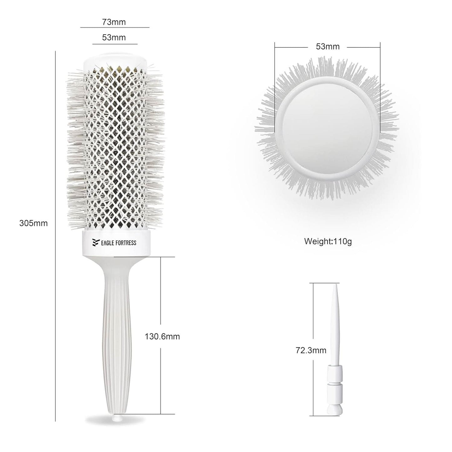 Eagle Fortress XL Ceramic + Ionic Round Hair Brush 2 inch - Grey The Beauty Box