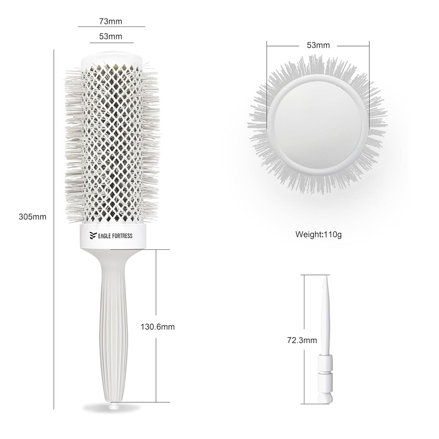 Eagle Fortress XL Ceramic + Ionic Round Hair Brush 2 inch - Grey The Beauty Box
