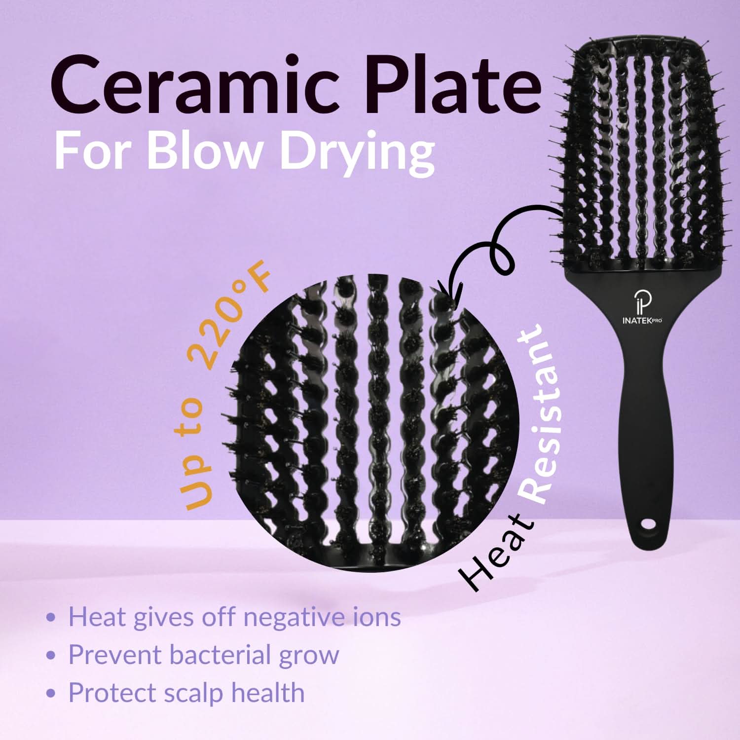 INATEKPRO Curved Vented Boar Bristle Detangler Brush - Black | LARGE The Beauty Box