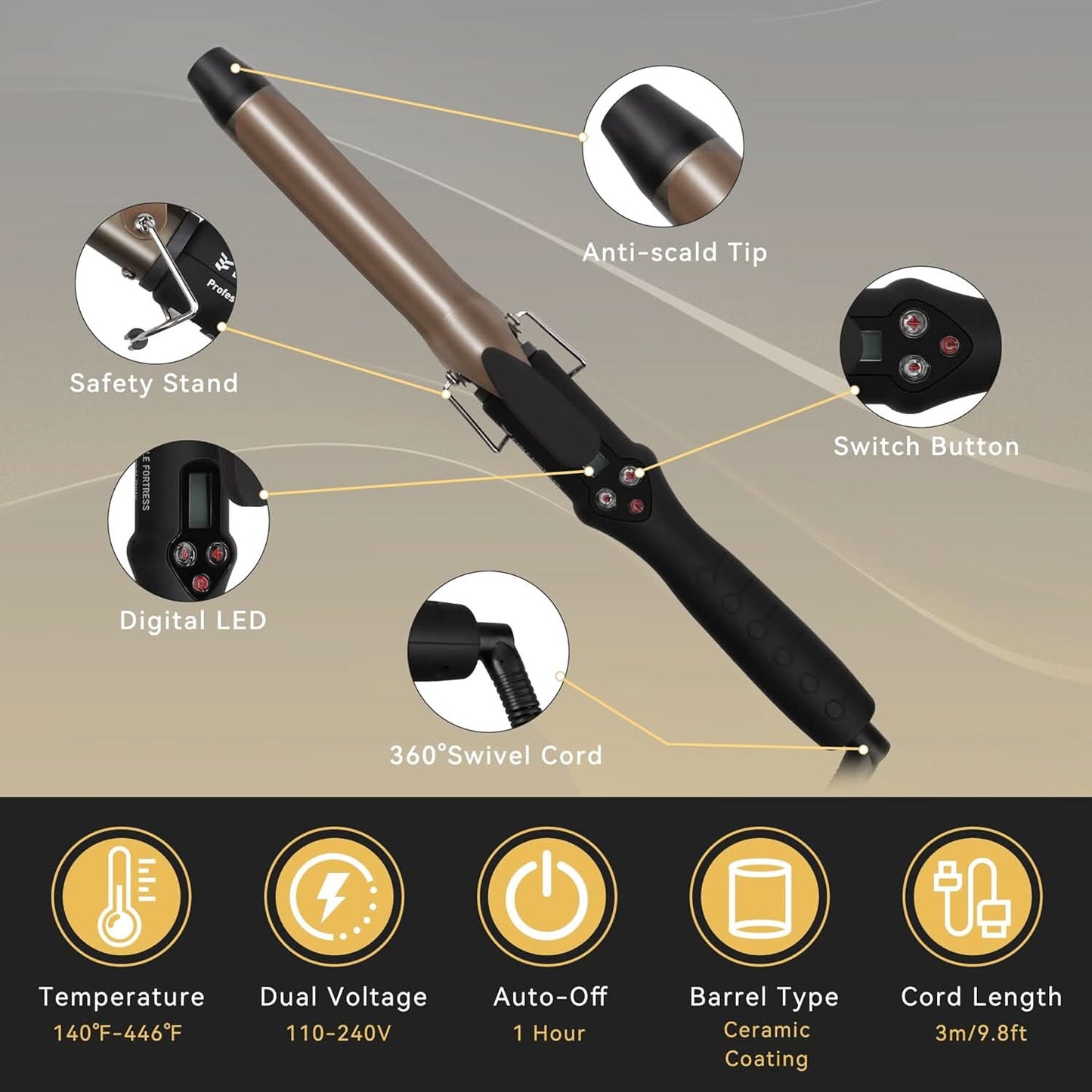 Eagle Fortress 1" Ceramic Curling Iron - Curling Wand JPA010 The Beauty Box