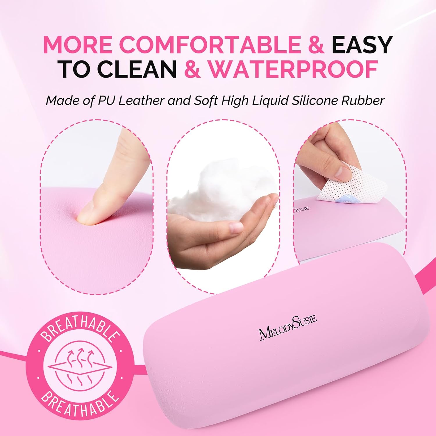 Portable PU Leather Nail Arm Rest - Pink Lunali Nail Supply