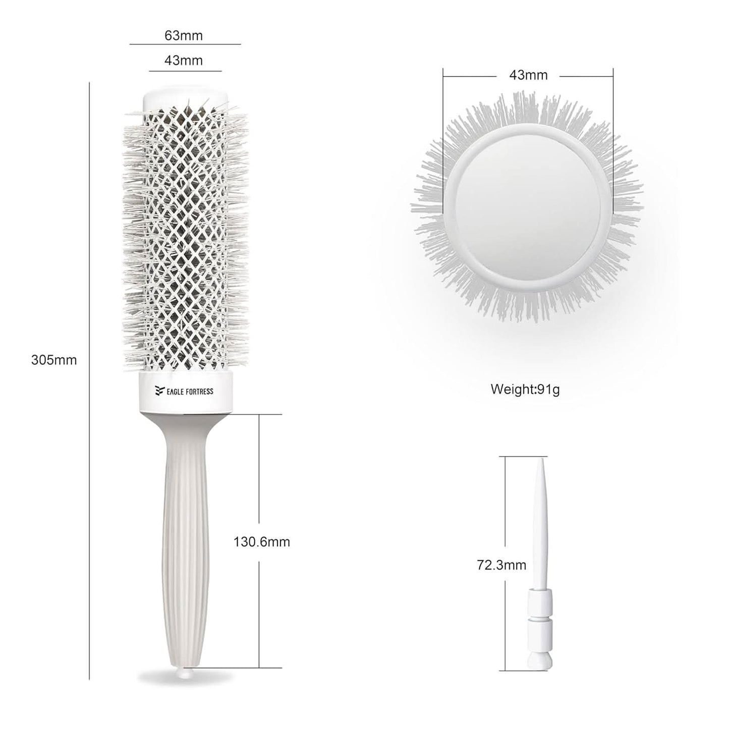 Eagle Fortress XL Ceramic + Ionic Round Hair Brush 1.69 in - Grey The Beauty Box