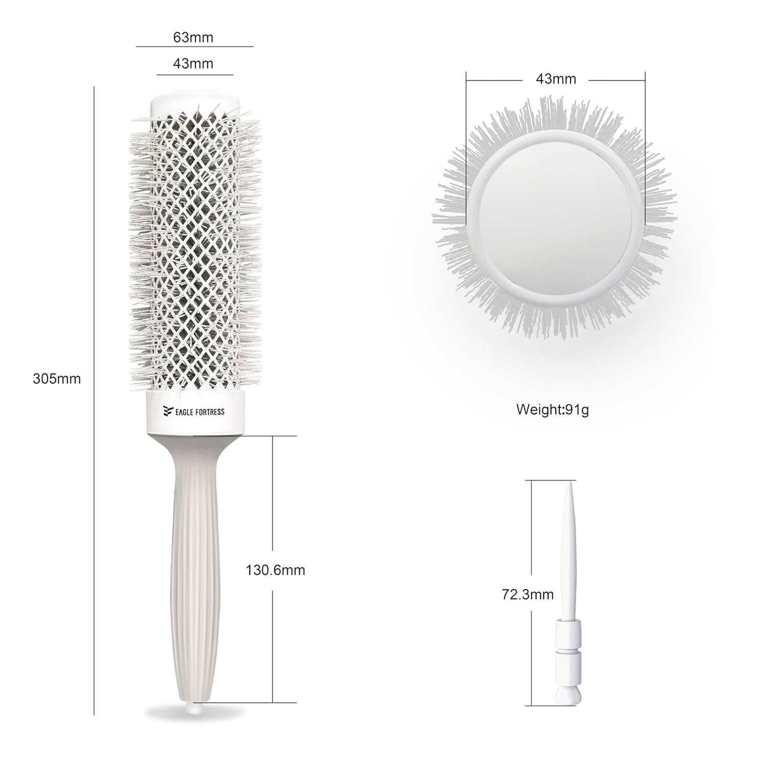 Eagle Fortress XL Ceramic + Ionic Round Hair Brush 1.69 in - Grey The Beauty Box