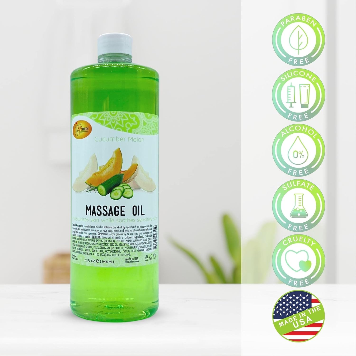 Massage Oil 32oz - Cucumber Melon  | Mani Pedi Body Lunali Nail Supply